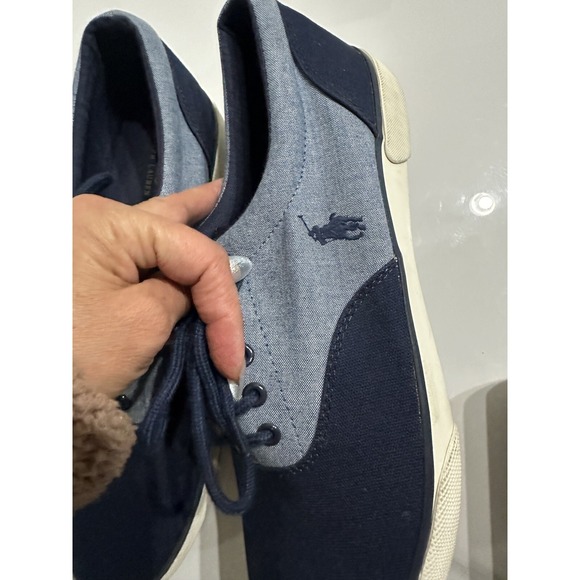 Polo RAlph Lauren Men Forestmont Saddle Canvas Chambray Loafer Size 12 Blue - Picture 3 of 8